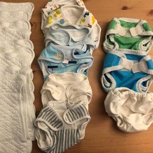 Newborn Cloth Diaper Lot - 3 Covers, 9 Liners, 6 Inners